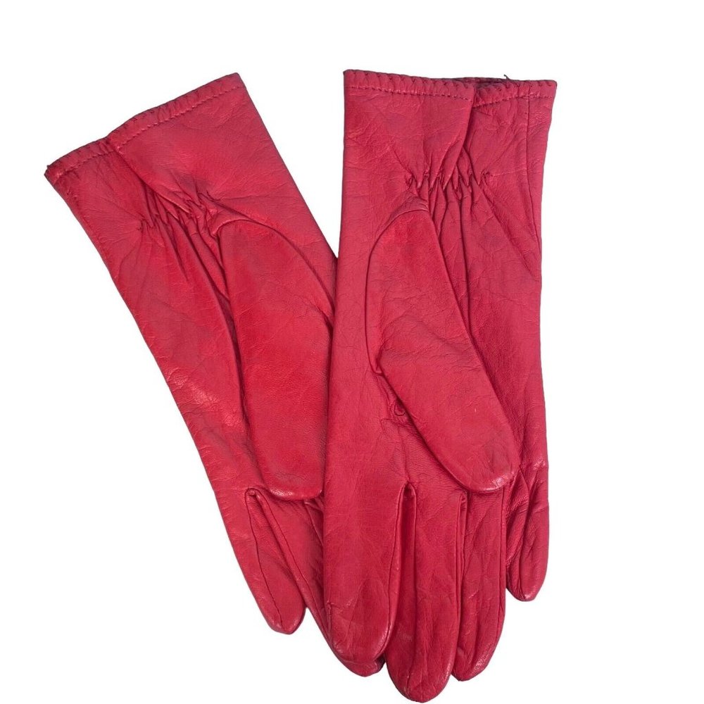 Woman's Grandoe soft Leather Gloves size 7 knit lined Red